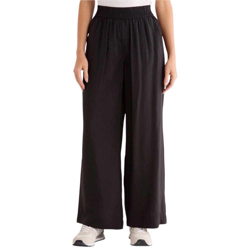 T Tahari Wide Leg Pants Black Lightweight Pull On Elastic Waist Size XL